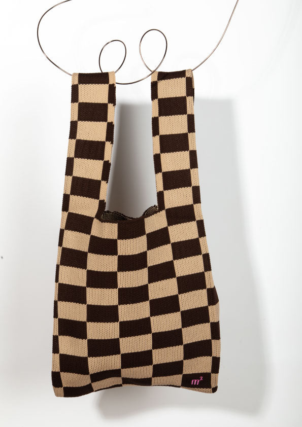 CHECKED MARKET BAG - CHOCOLATE