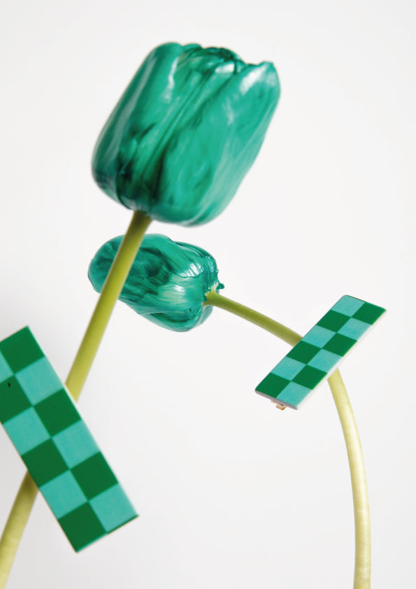 BIG CHECKED HAIR CLIP - GREEN