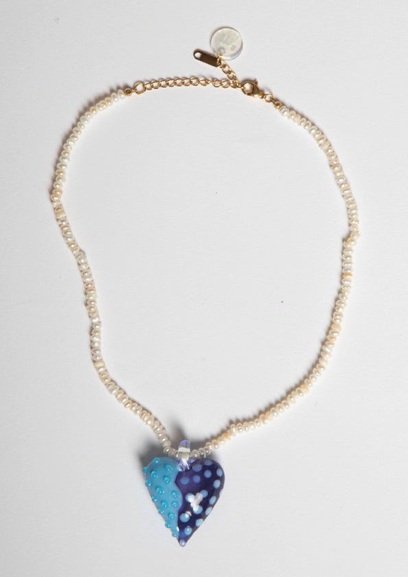 GLASS SUMMER HEART NECKLACE - BABYBLUE