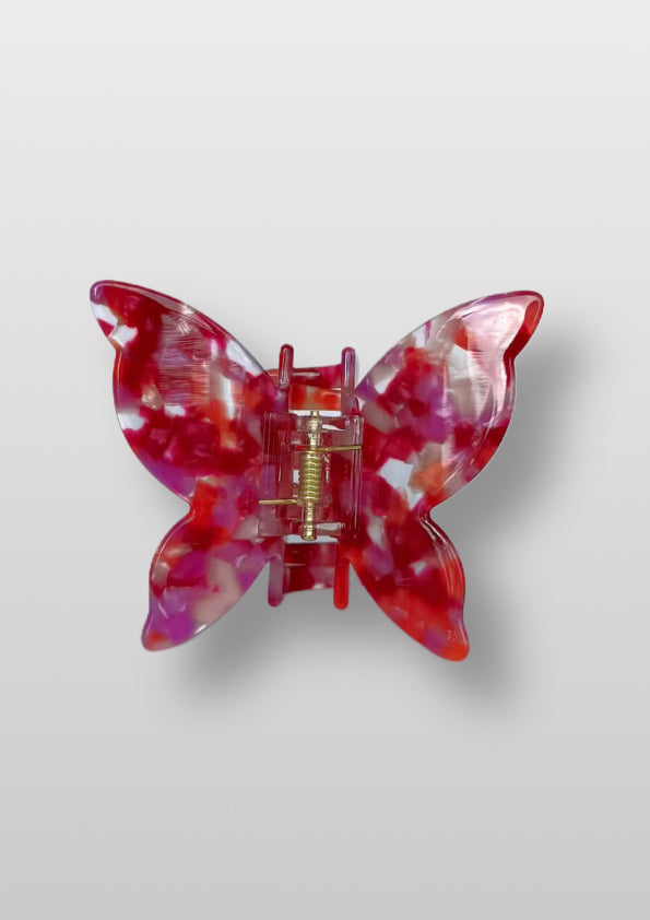 SPRING BTFLY CLAW - FUCHSIA&RED