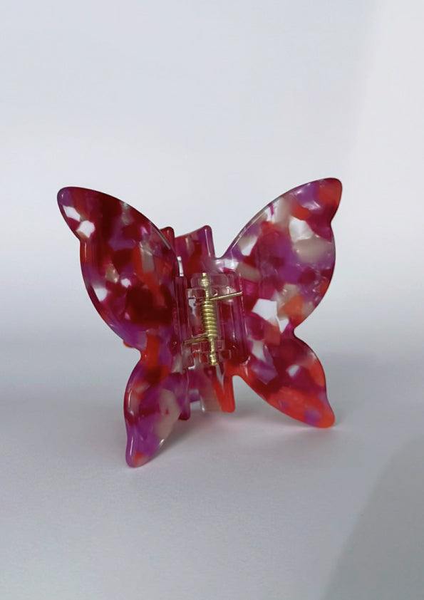 SPRING BTFLY CLAW - FUCHSIA&RED