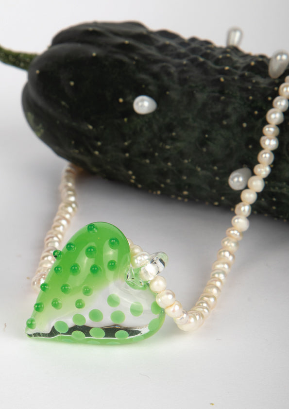 GLASS SUMMER HEART NECKLACE - GREEN