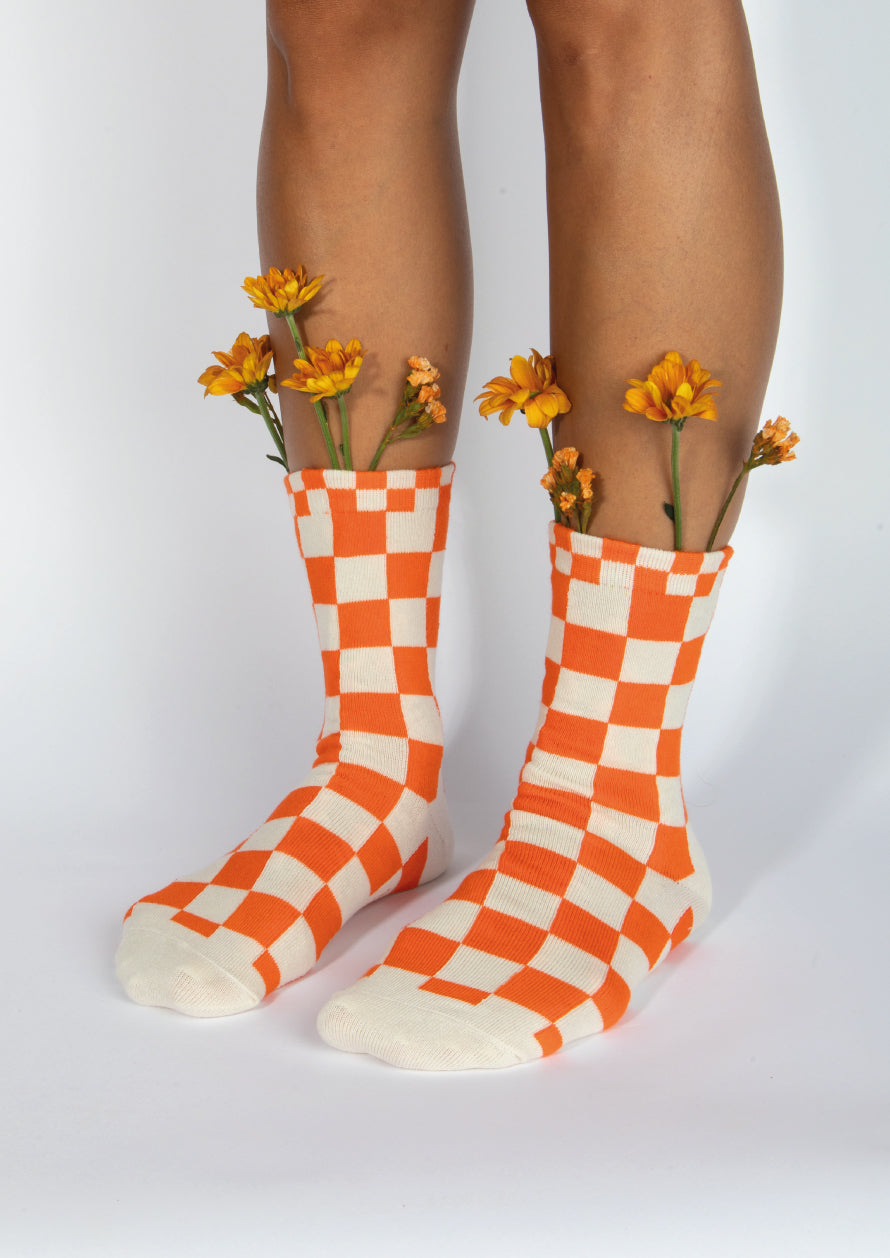 CHECKED SOCKS - ORANGE