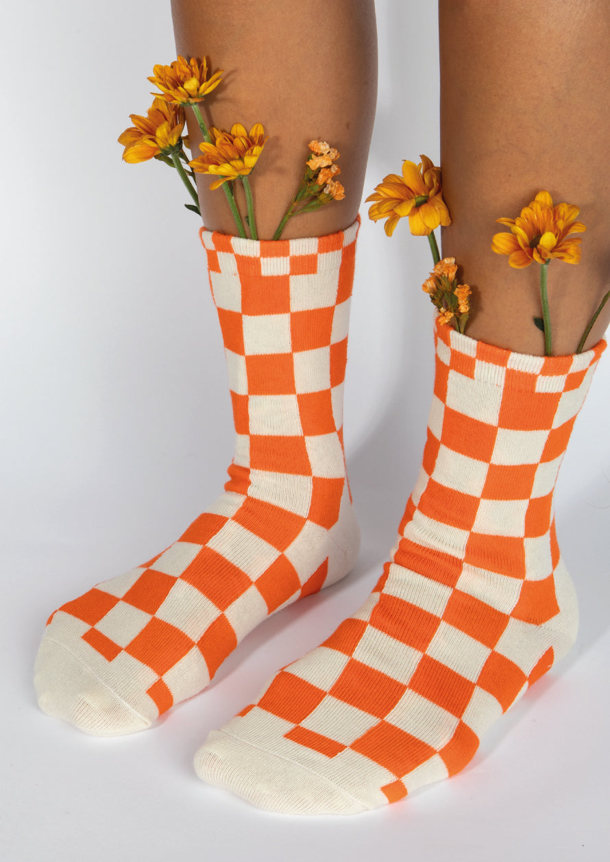 CHECKED SOCKS - ORANGE