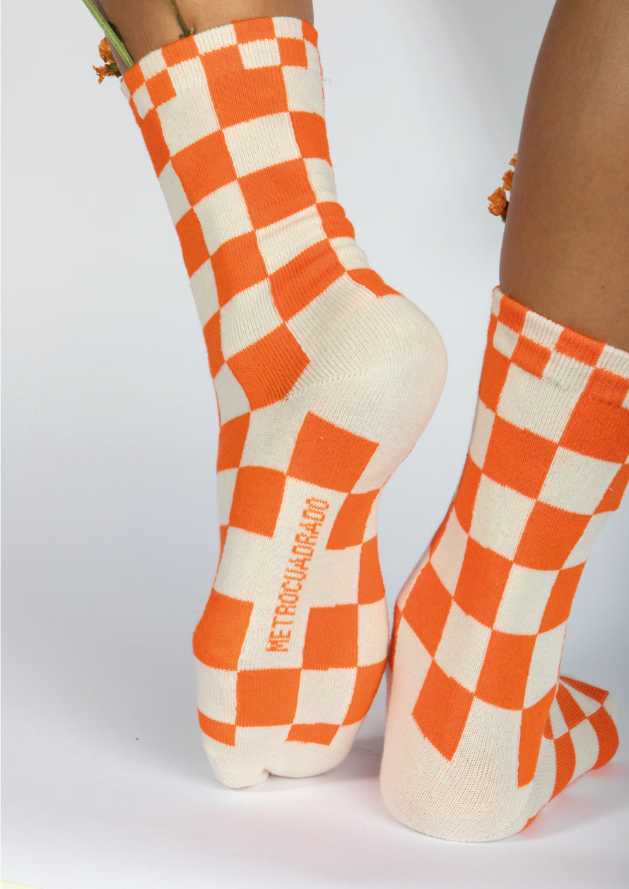 CHECKED SOCKS - ORANGE