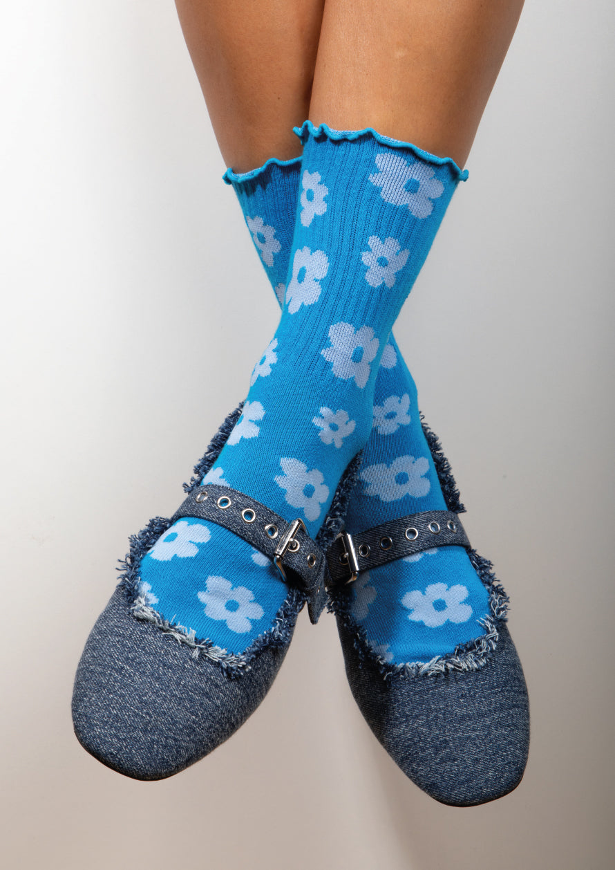 METRO FLOWERS SOCKS - BRIGHT BLUE