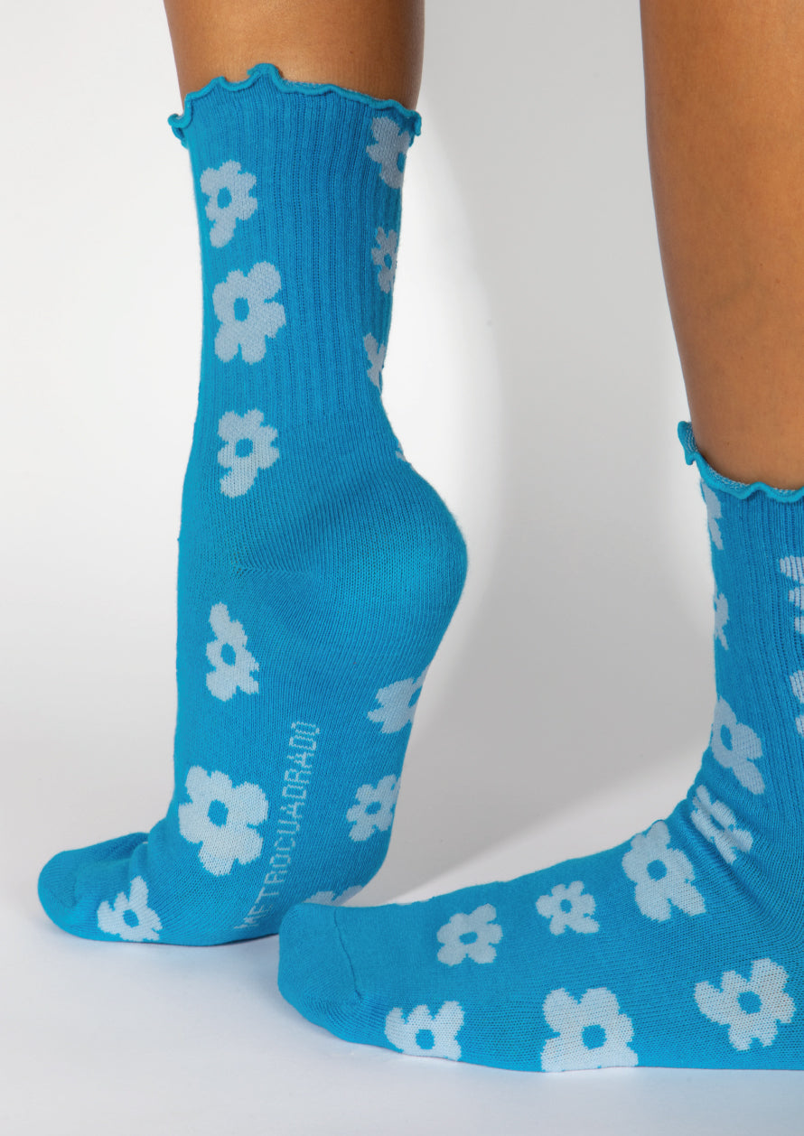 METRO FLOWERS SOCKS - BRIGHT BLUE