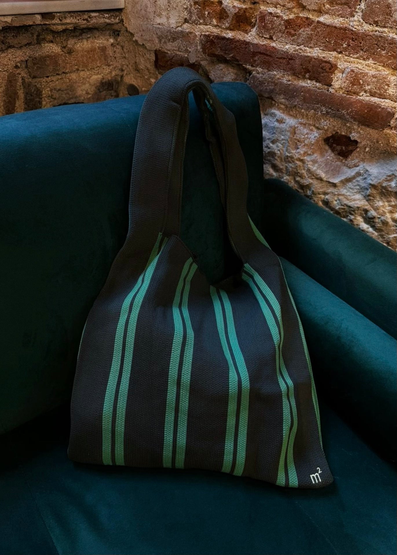 STRIPED SHOULDER BAG - GREY & GREEN