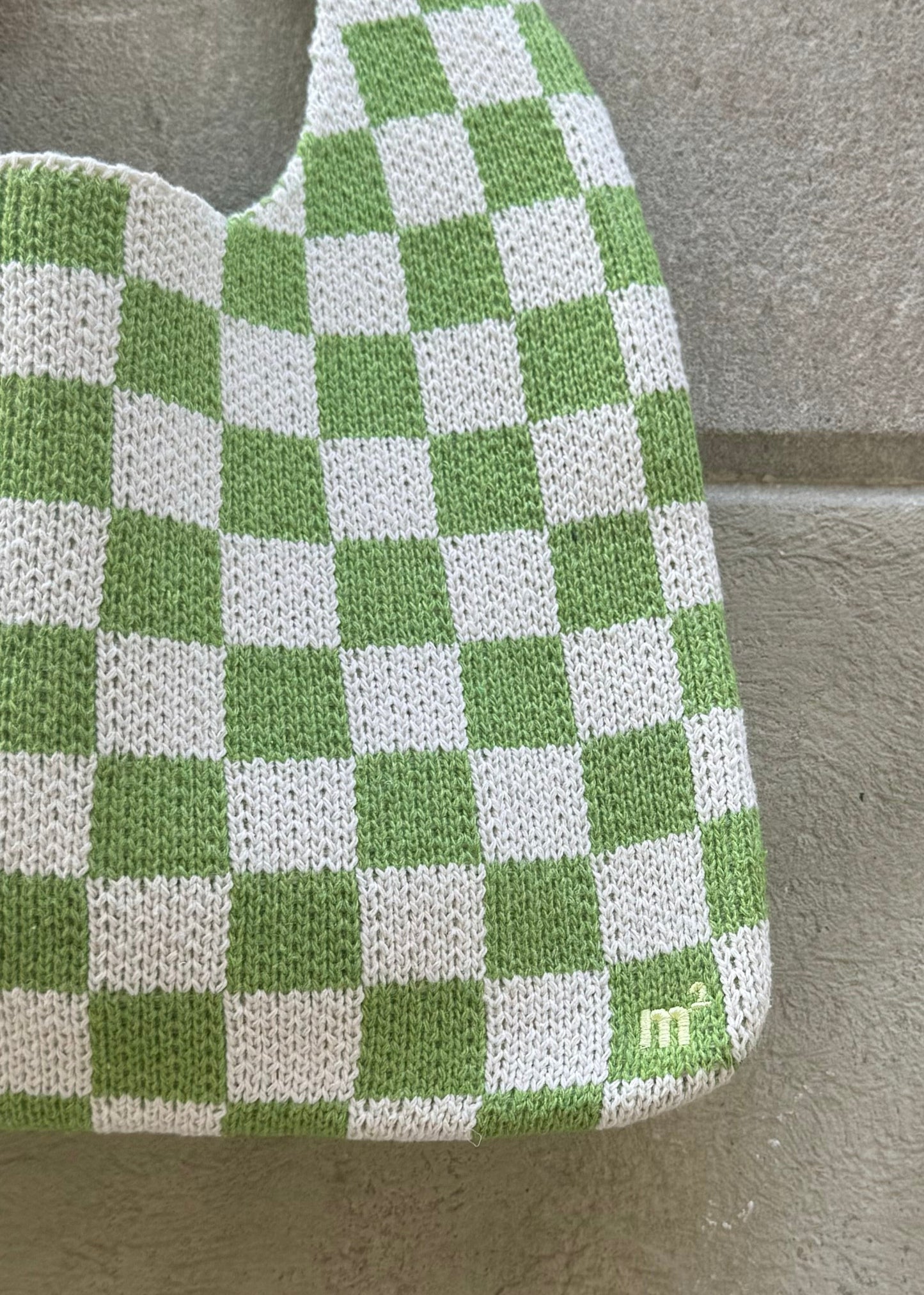 CHECKERED SHOULDER BAG - GREEN&CREAM
