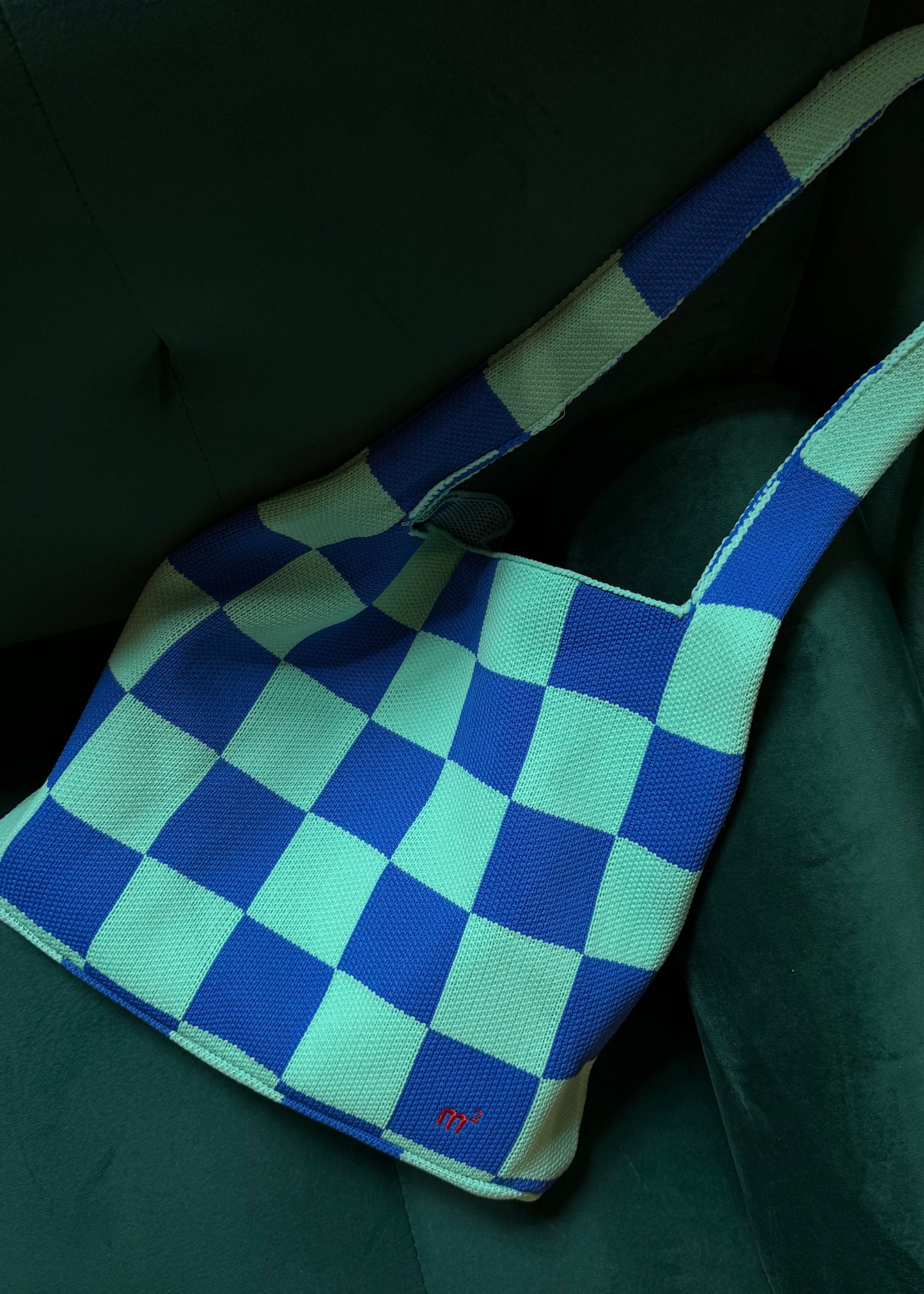 CHECKED SHOULDER BAG - AQUA&BLUE