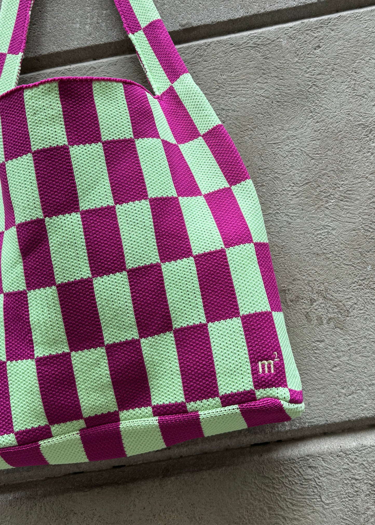 CHECKED SHOULDER BAG - LIME&MAGENTA