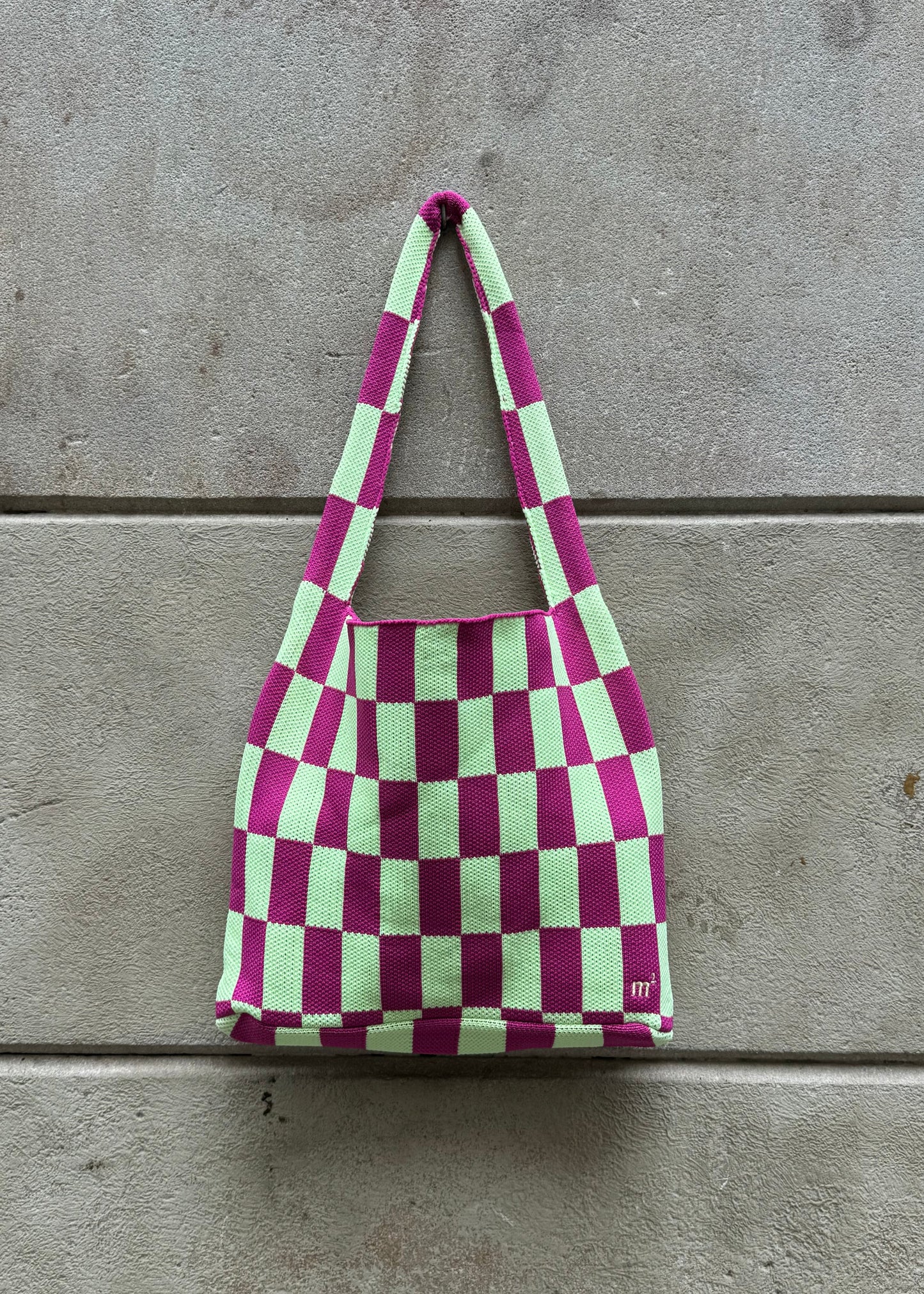 CHECKED SHOULDER BAG - LIME&MAGENTA
