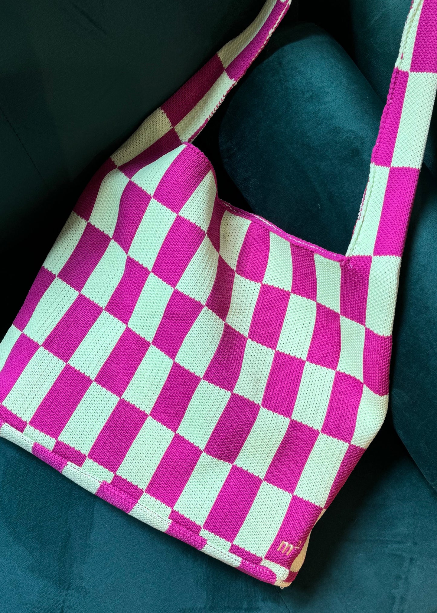 CHECKED SHOULDER BAG - LIME&MAGENTA