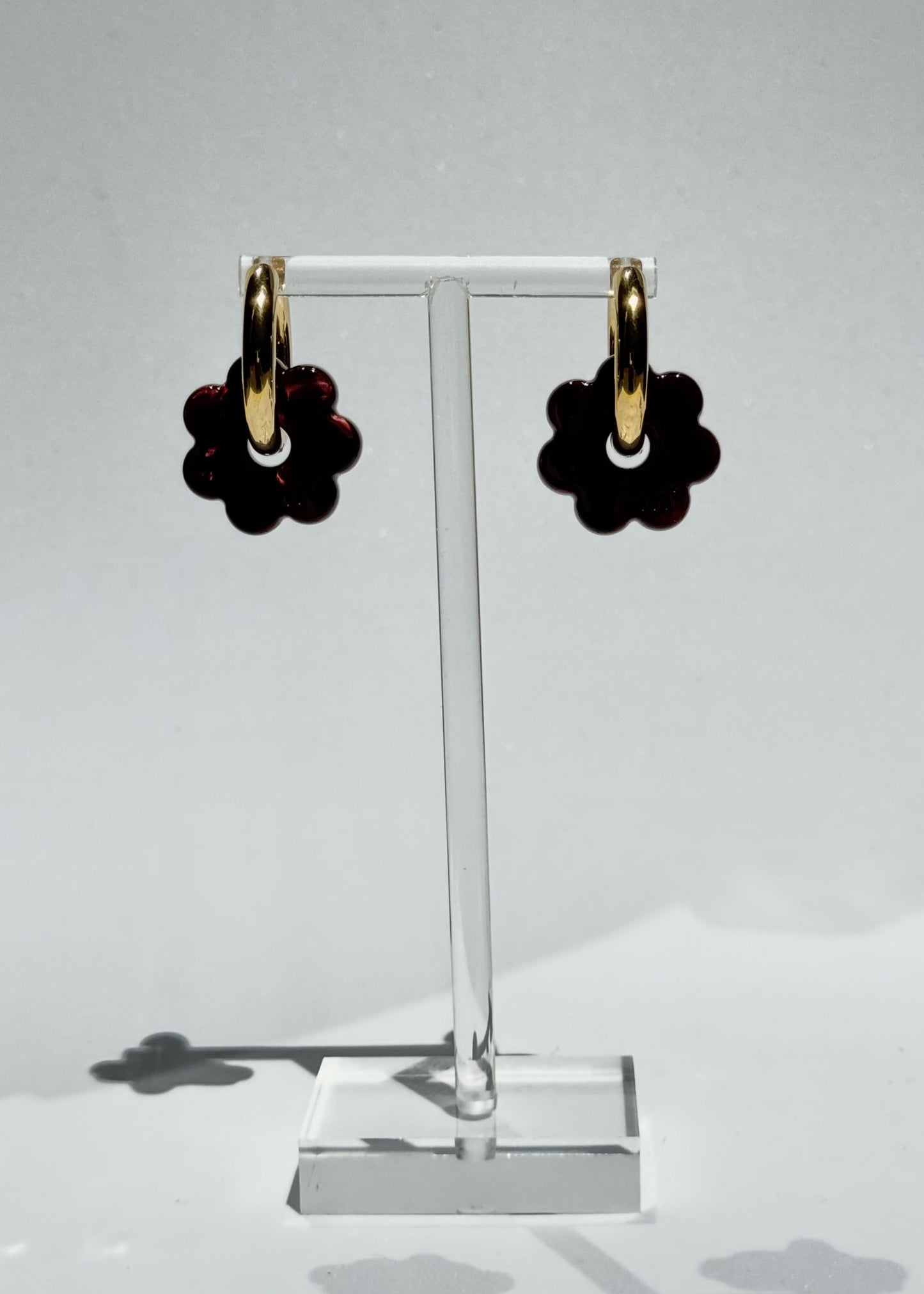 DAISY FLOWERS EARRINGS - BURGUNDY
