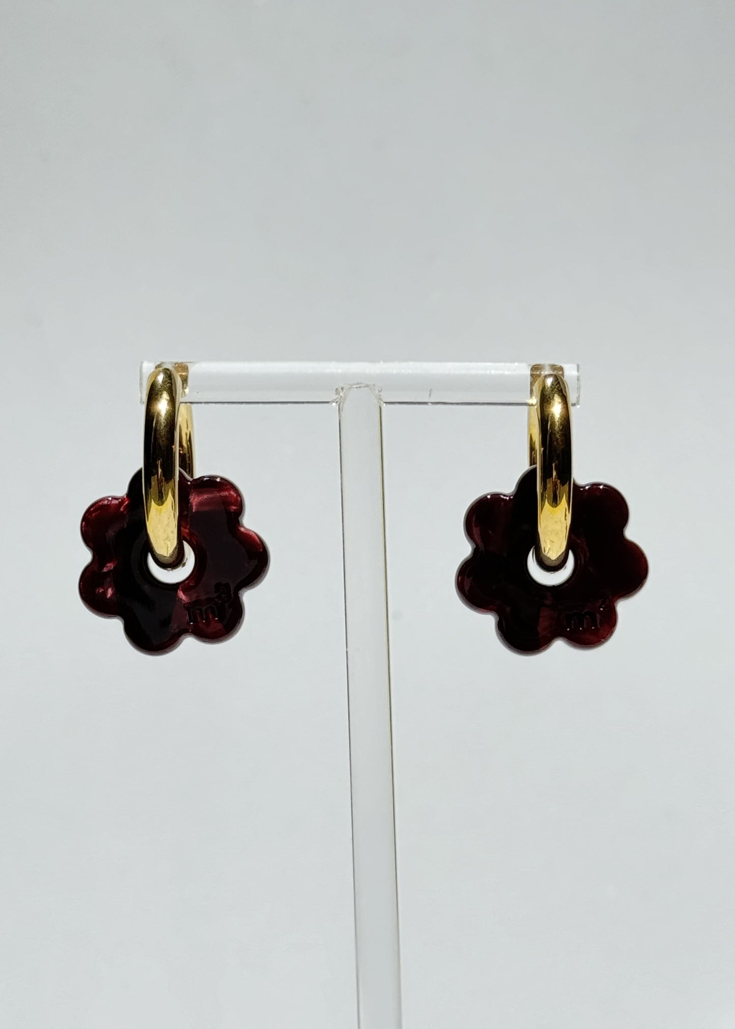 DAISY FLOWERS EARRINGS - BURGUNDY