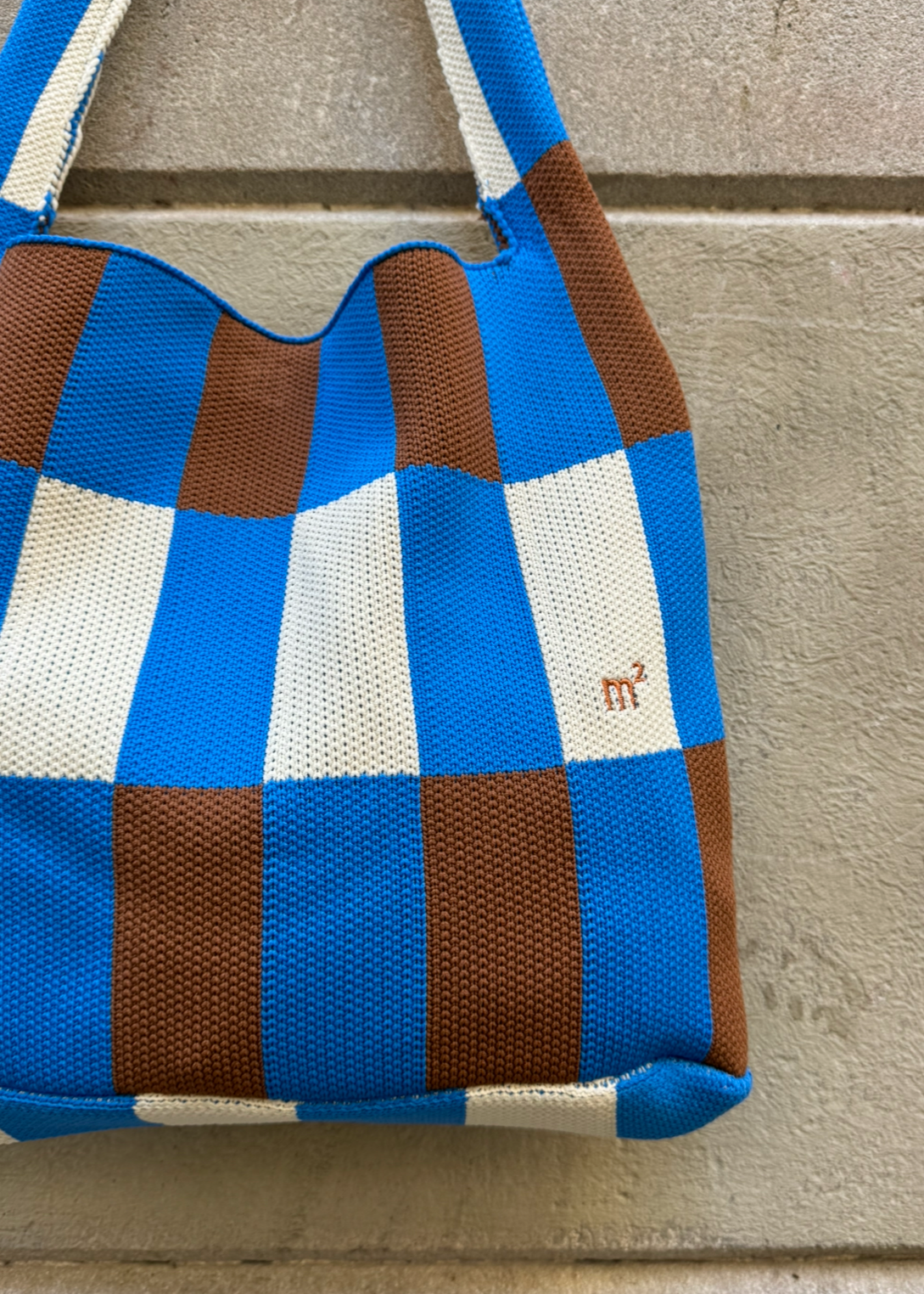 BLOCK PATTERN SHOULDER BAG - BLUE&BROWN