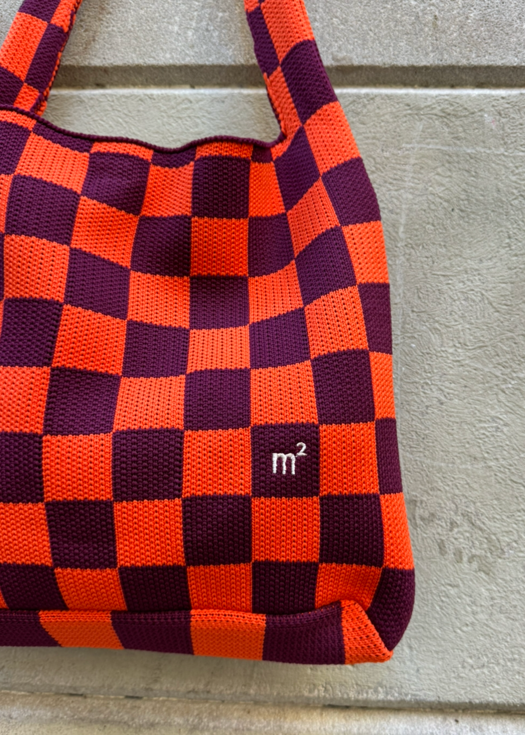 CHECKERED SHOULDER BAG - ORANGE&AUBERGINE
