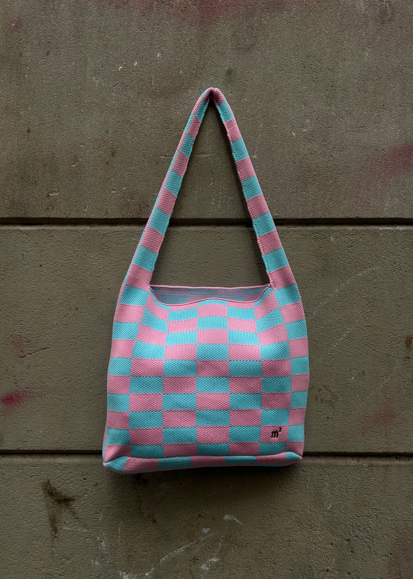 CHECKERED SHOULDER BAG - PINK & SKY BLUE
