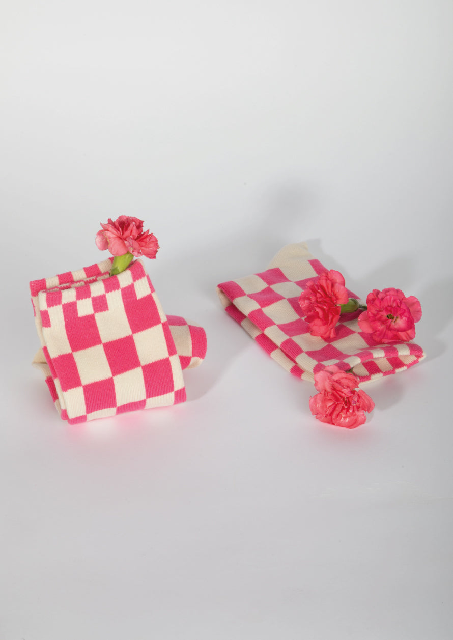 CHECKED SOCKS - FUCHSIA