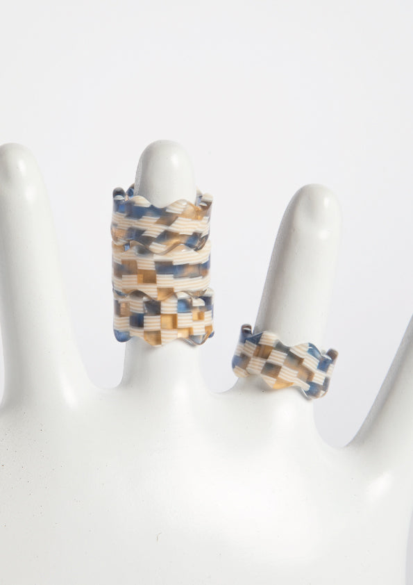 CHECKED WAVES RING - 3COLOURS