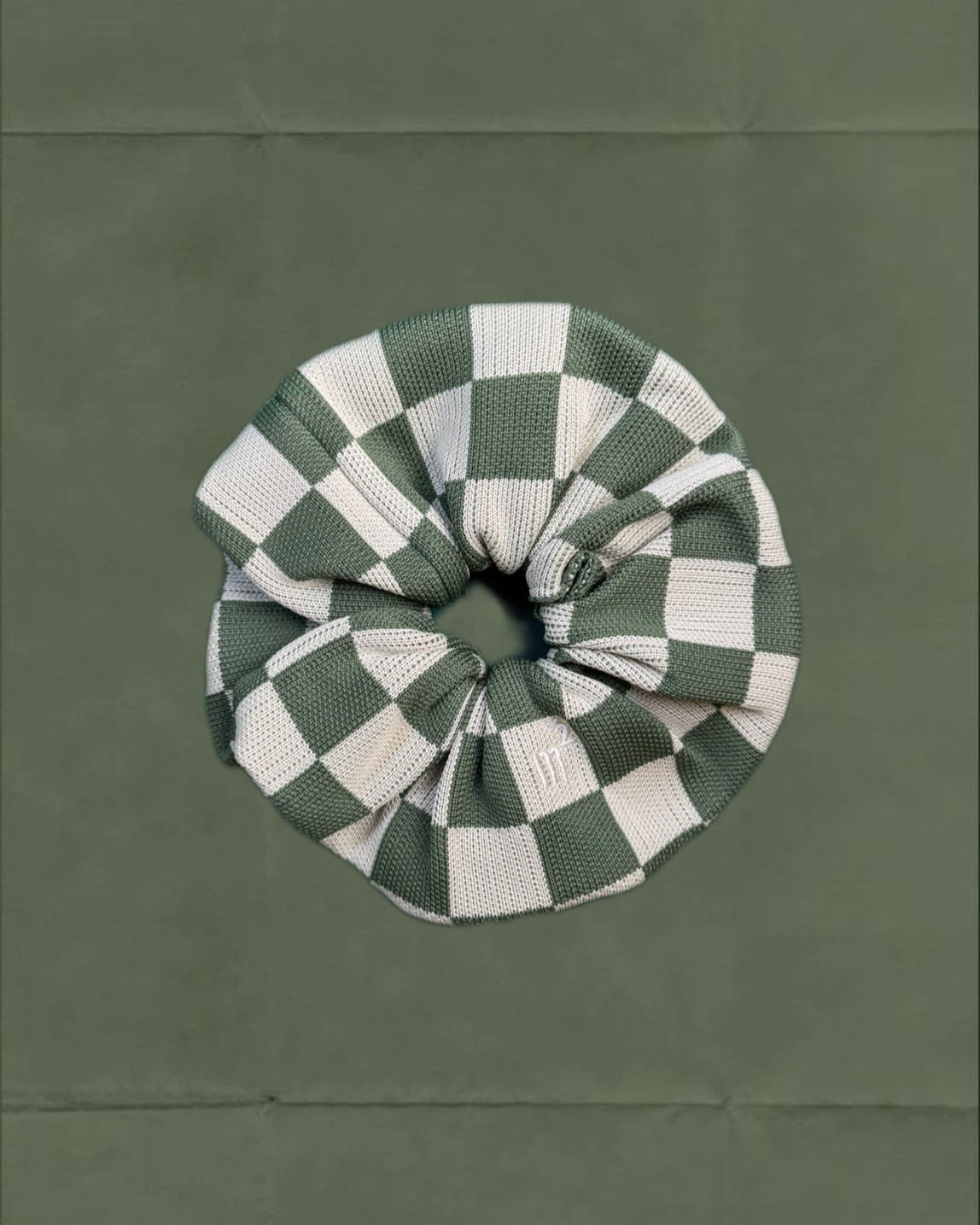 KNITTED SCRUNCHIE - DARKGREEN&BEIGE