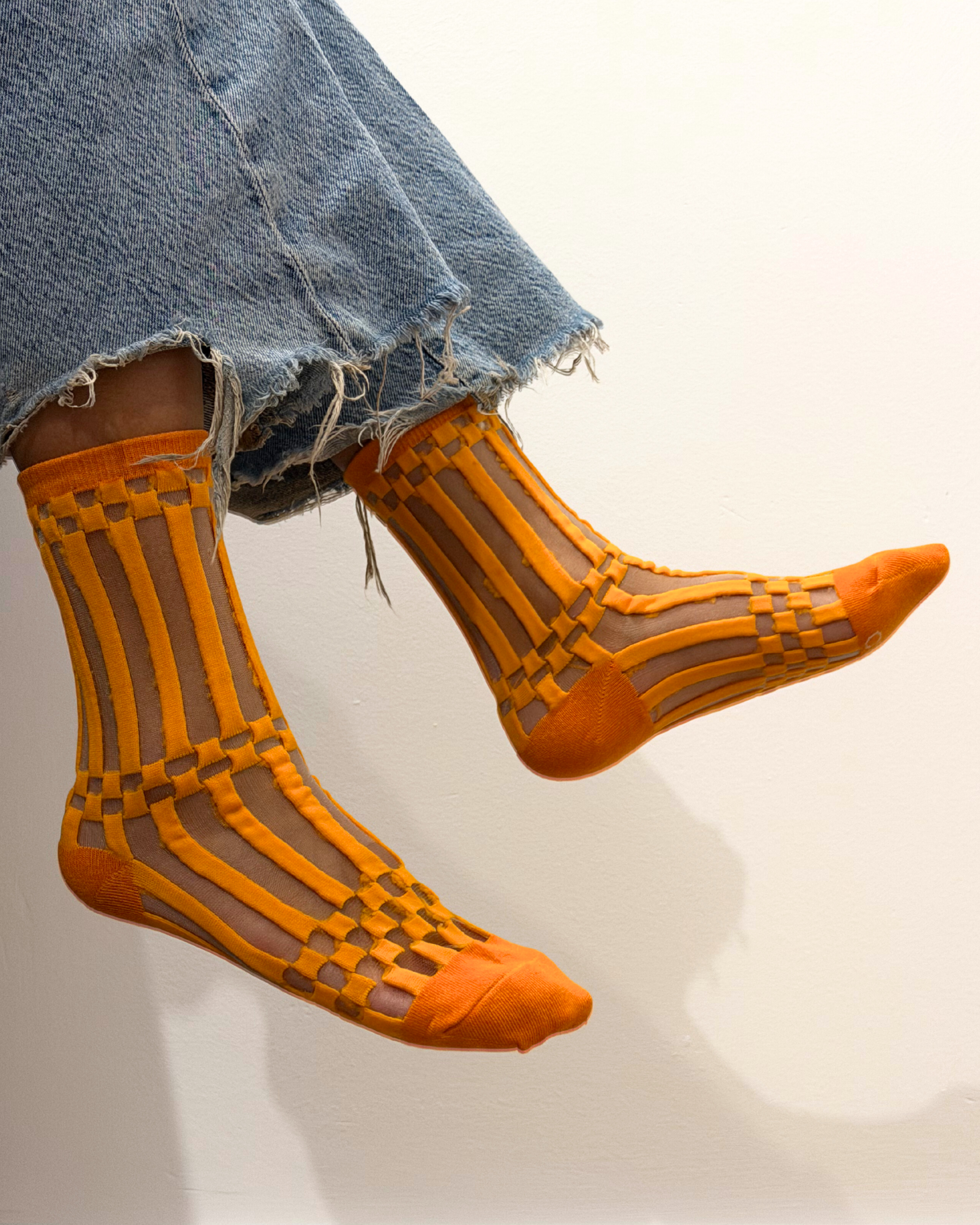 SHEER SOCKS - STRIP&CHECK ORANGE