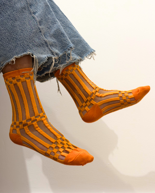SHEER SOCKS - STRIP&CHECK ORANGE