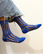 SHEER SOCKS - STRIP&CHECK BLUE