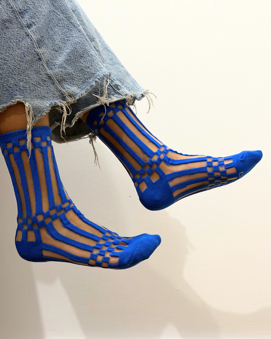 SHEER SOCKS - STRIP&CHECK BLUE
