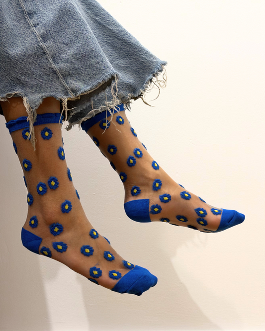 SHEER SOCKS - DAISIES BLUE