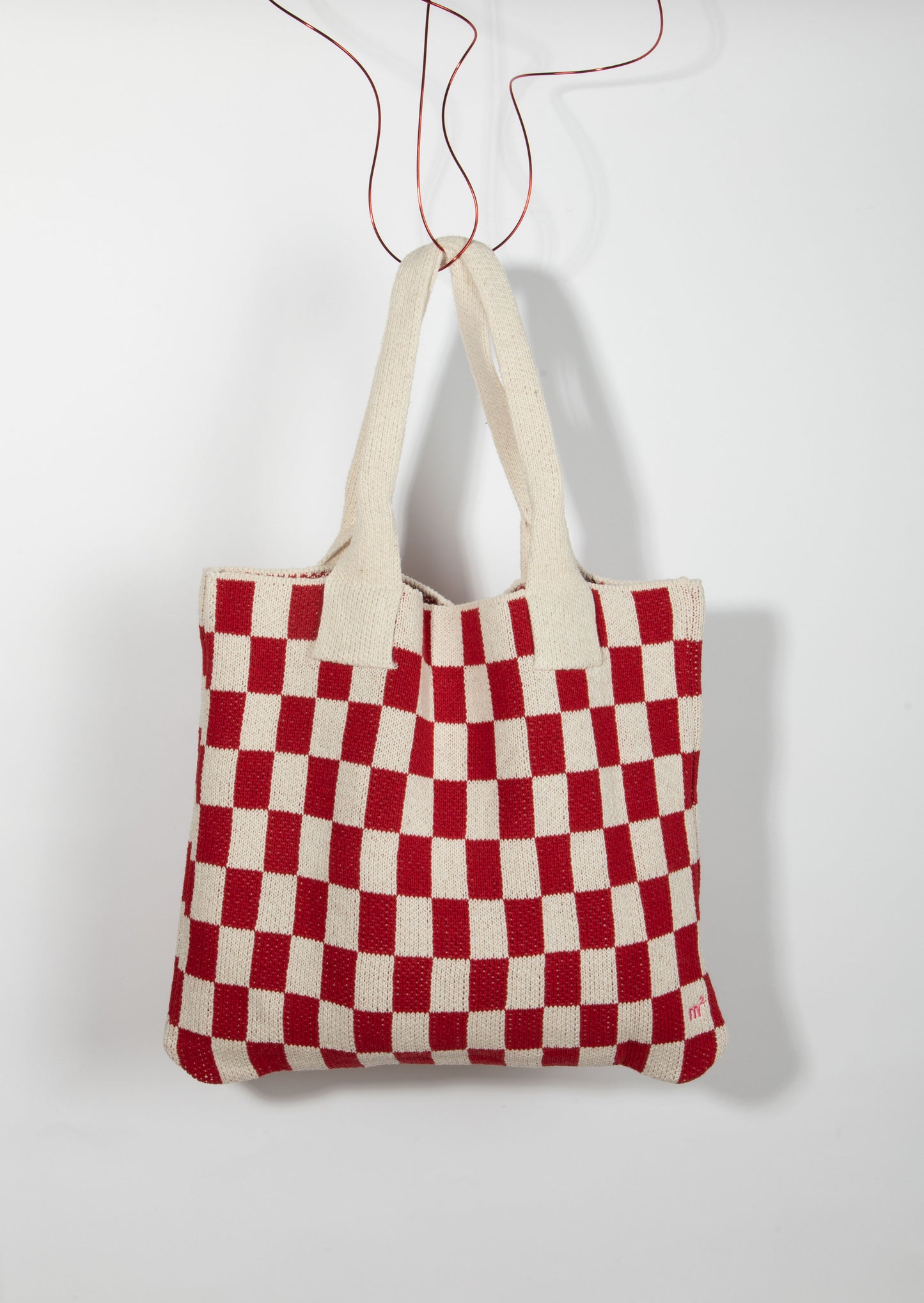 CHECKED TOTE BAG - RED