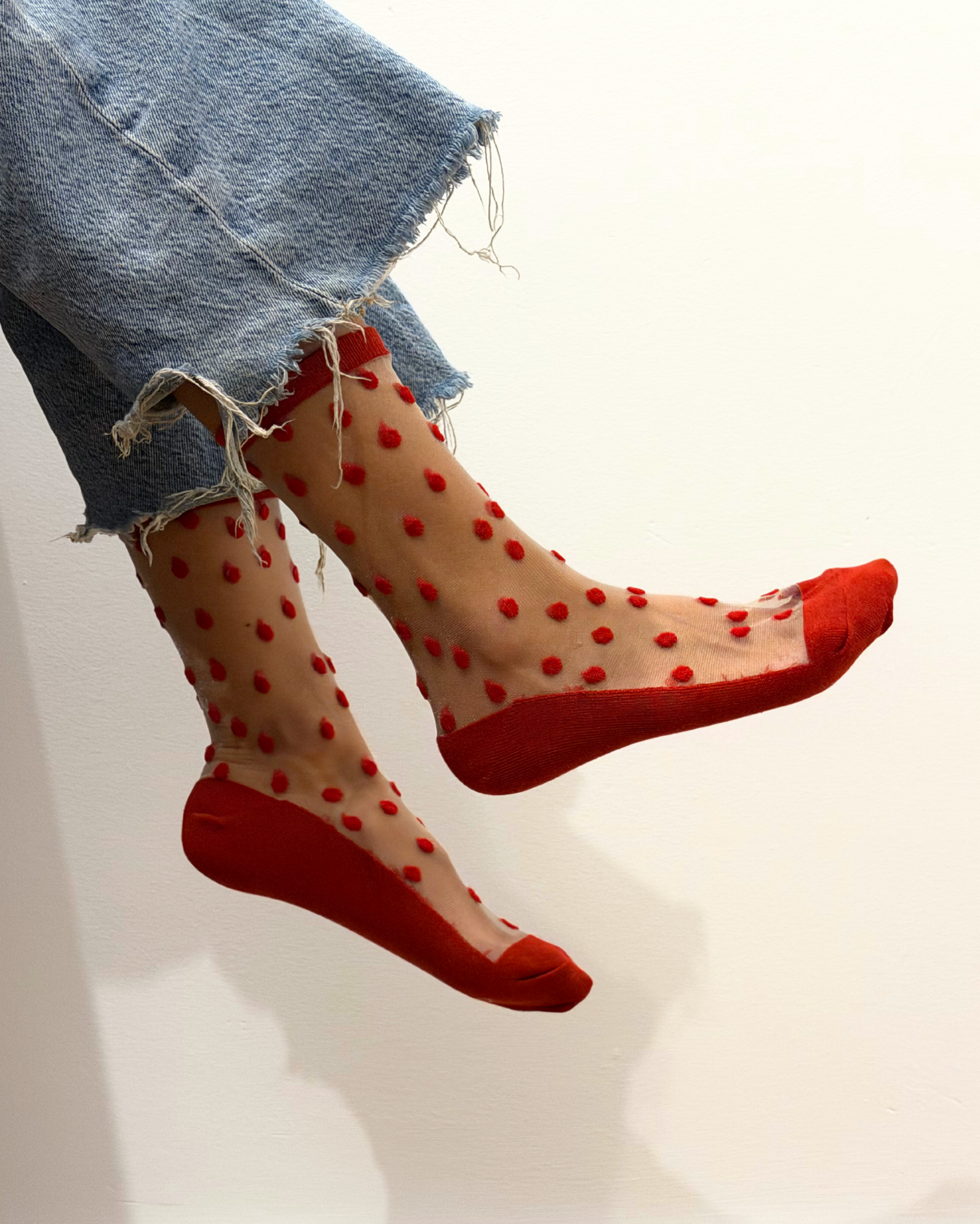 SHEER SOCKS - POLKA DOT RED