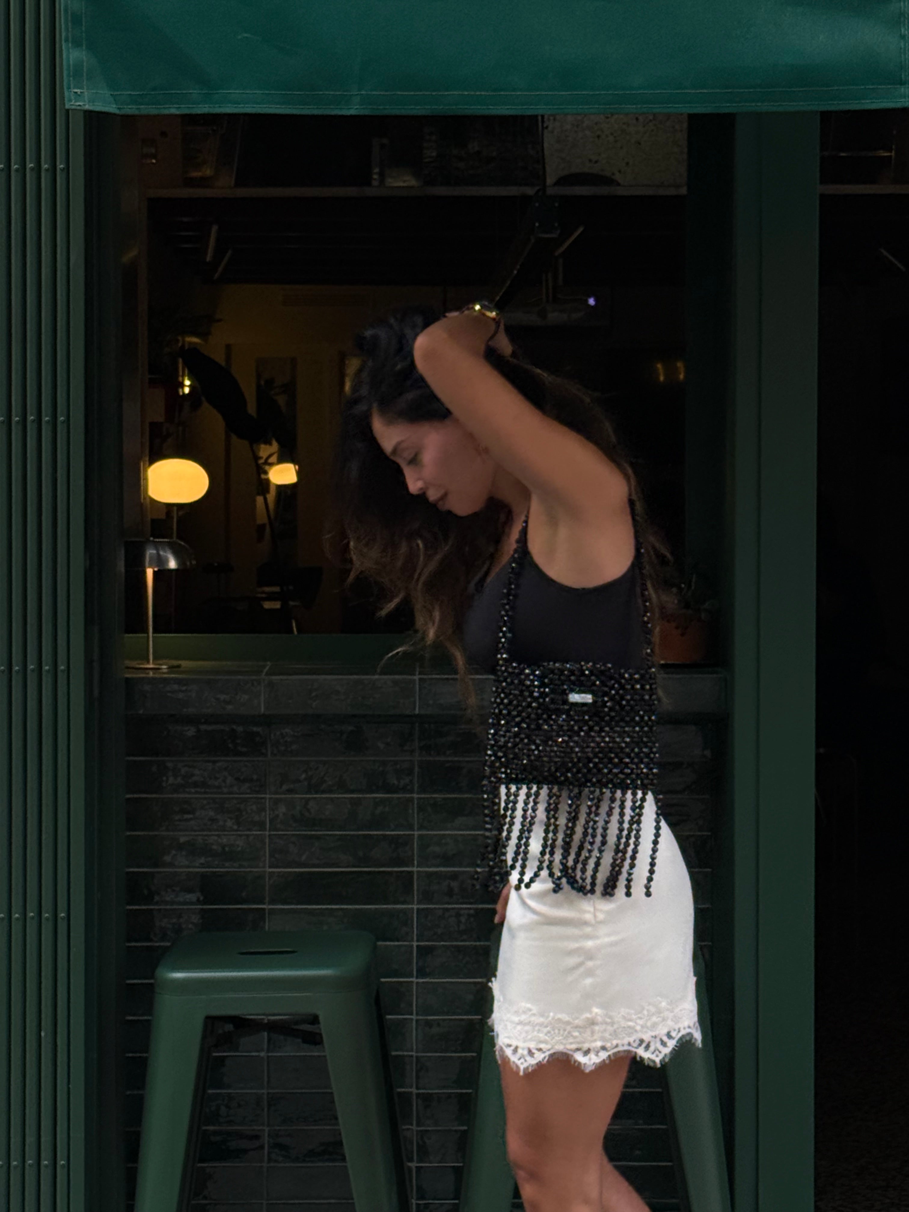 BEADED BAG / BLACK FRINGES