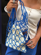 NET BEADED BAG / BLUE