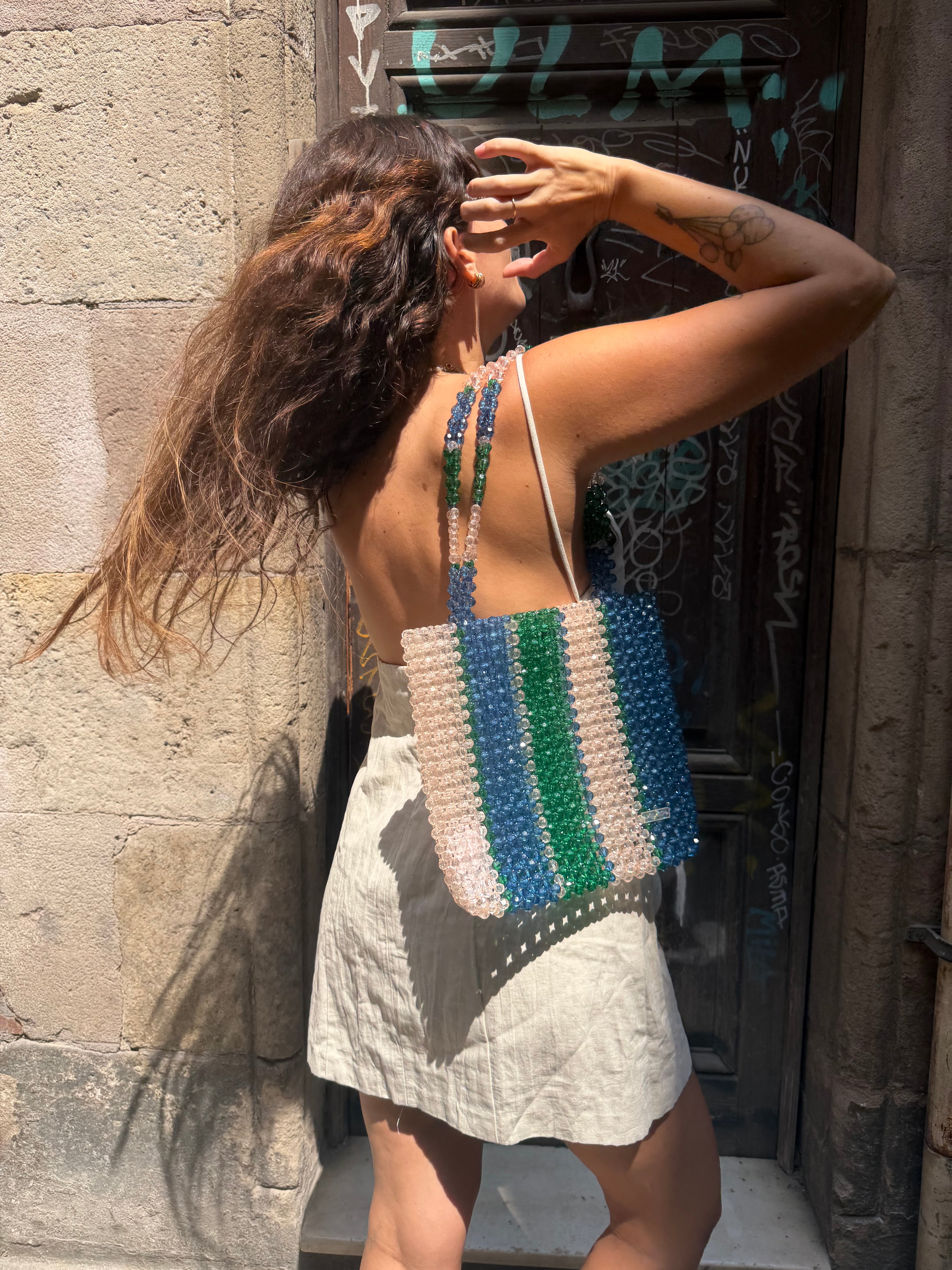TOTE BEADED BAG / GREEN