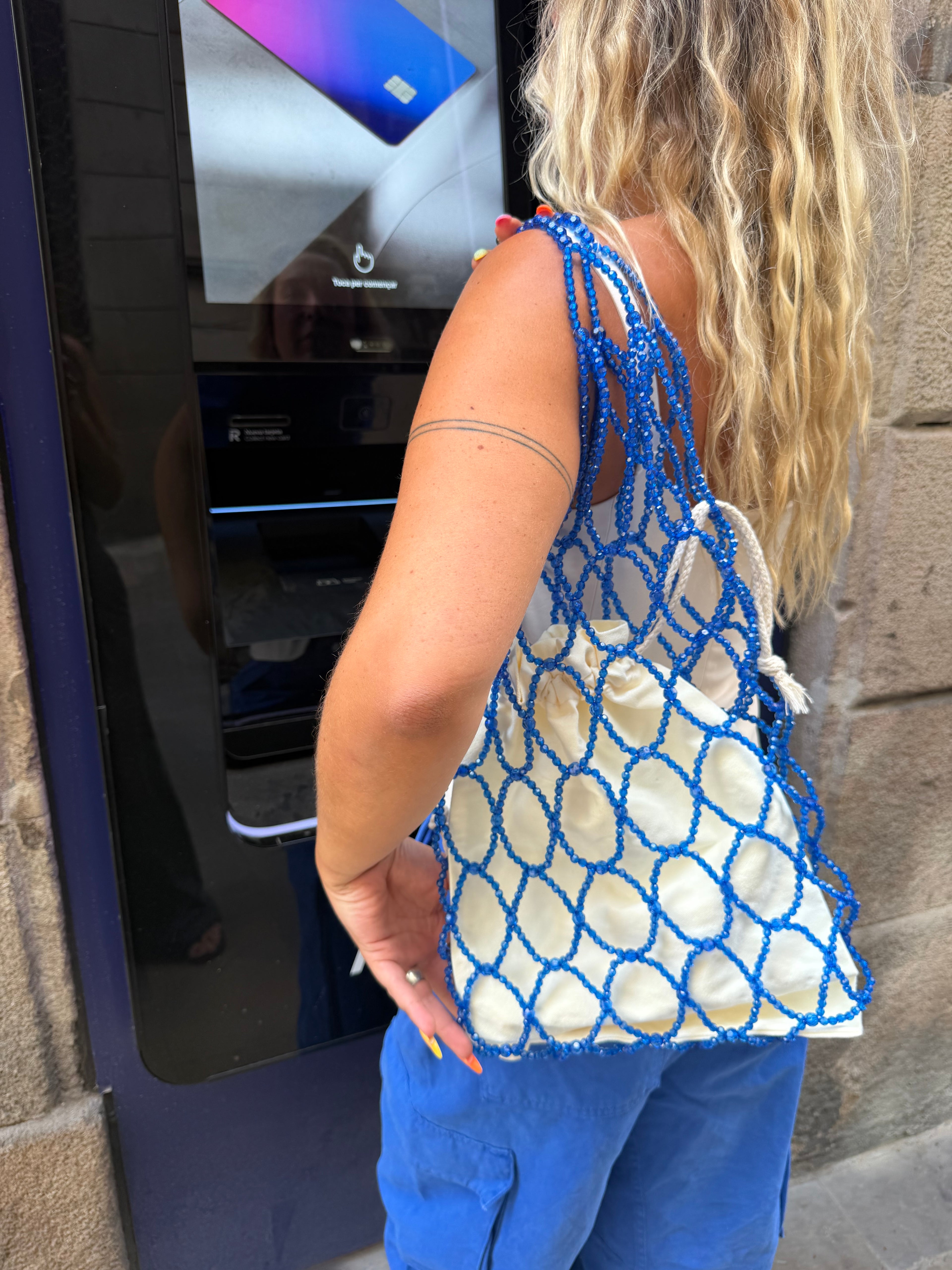 NET BEADED BAG / BLUE