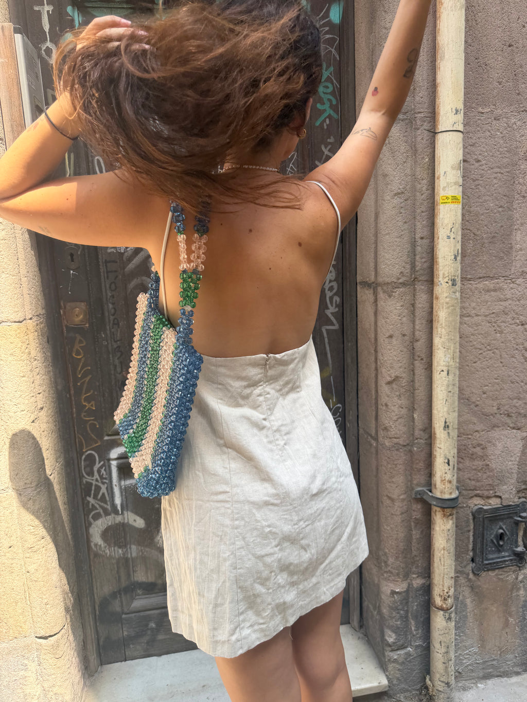 TOTE BEADED BAG / GREEN