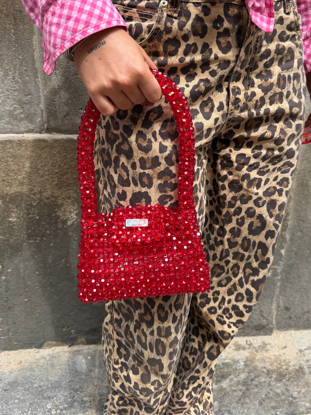 BEADED BAG - DARK RED