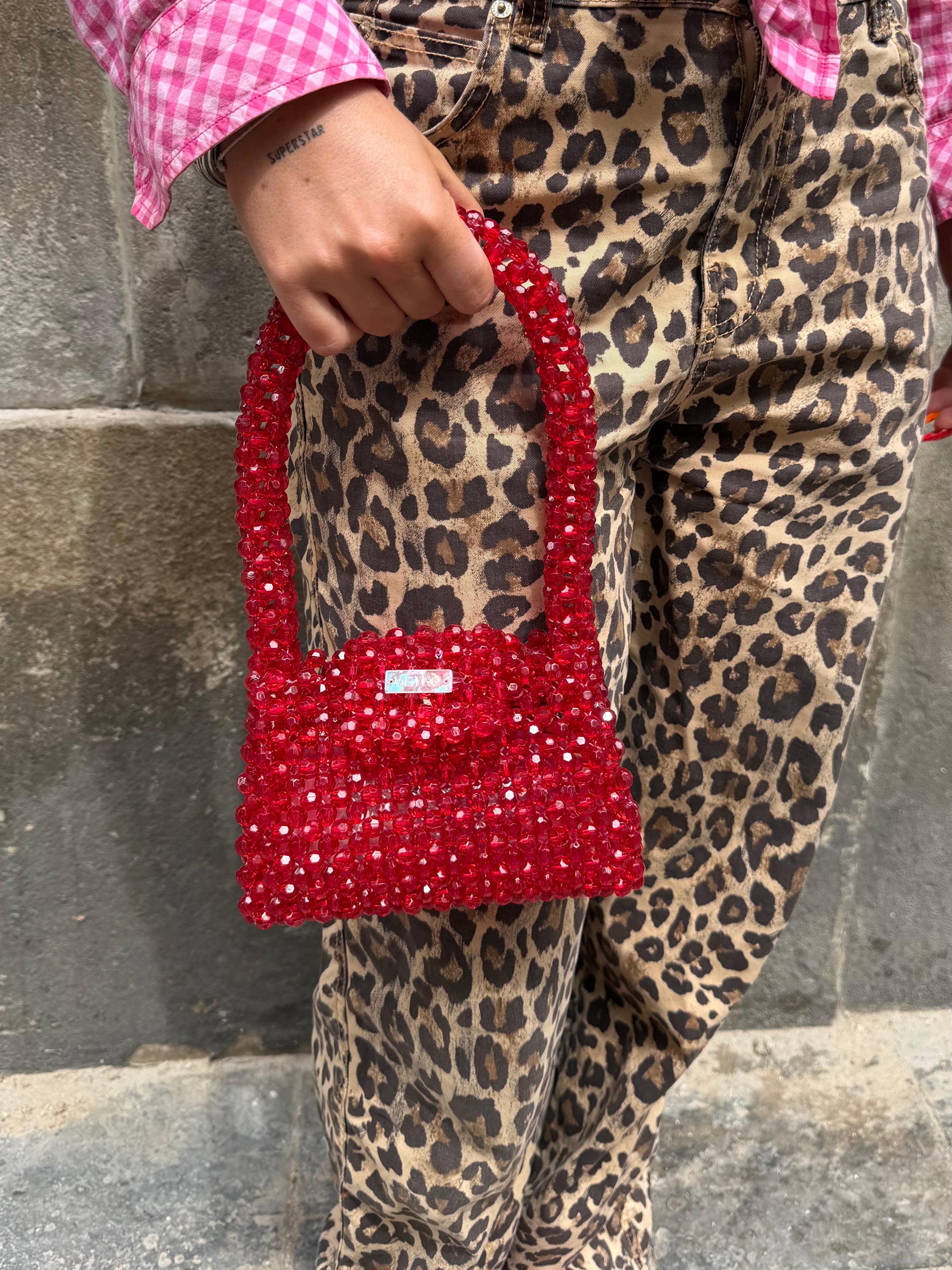 BEADED BAG - DARK RED