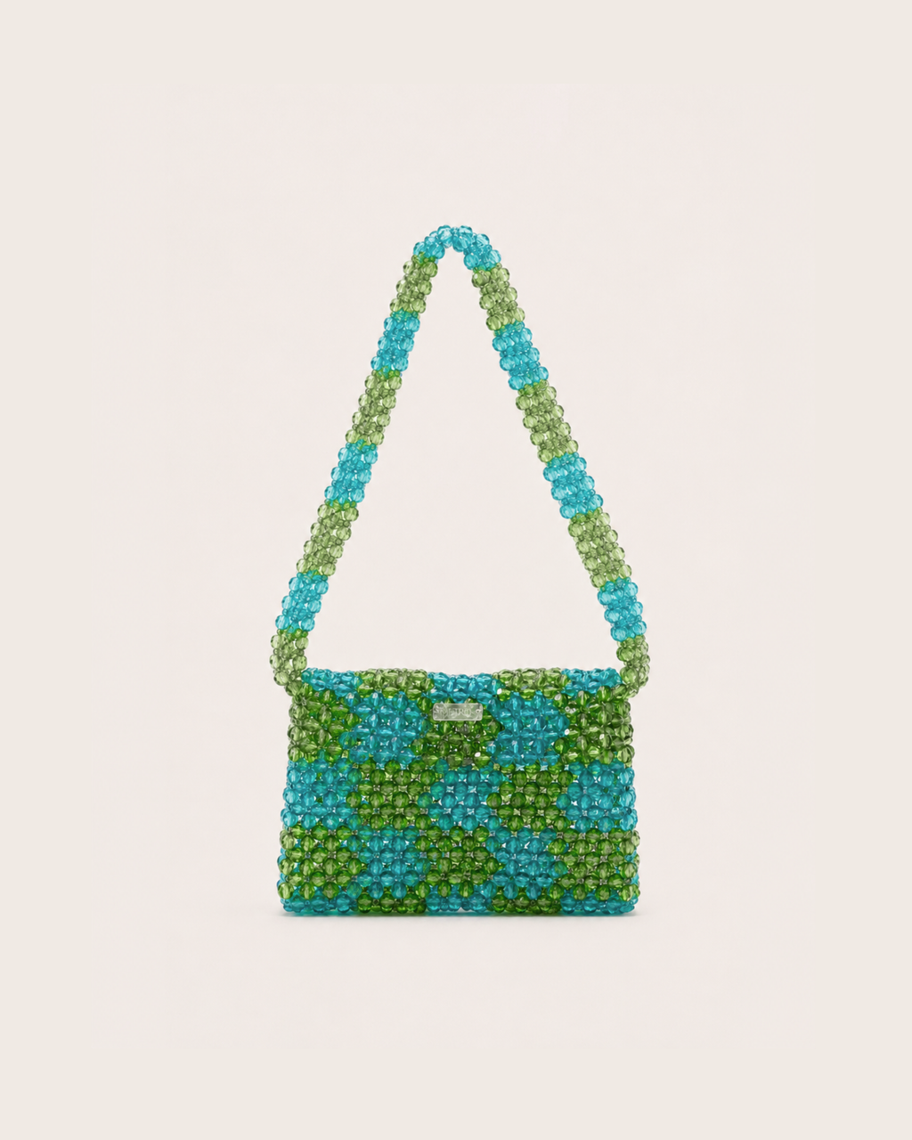 CHECKERED BEADED BAG / GREEN