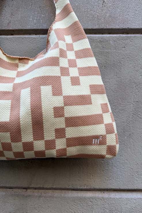 CHECKERED SHOULDER BAG - CREAMY