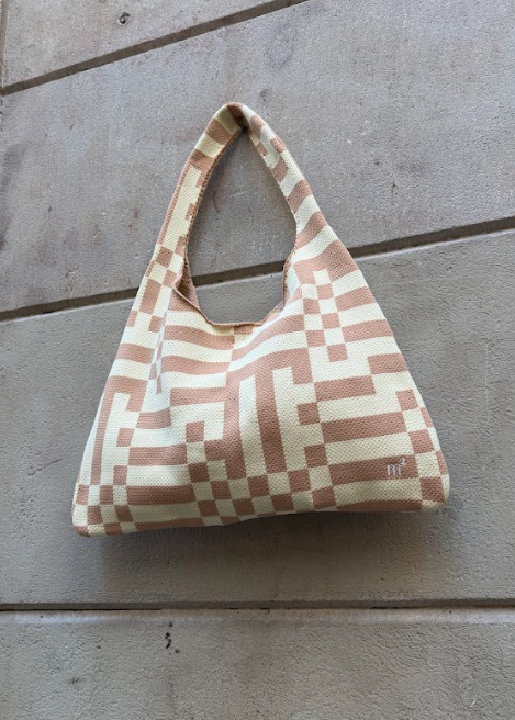 CHECKERED SHOULDER BAG - CREAMY