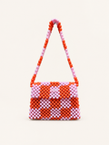 CHECKERED BEADED BAG / PINK&ORANGE