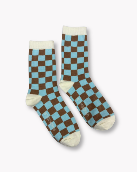 CHECKERED SOCKS - BLUE&TABAC