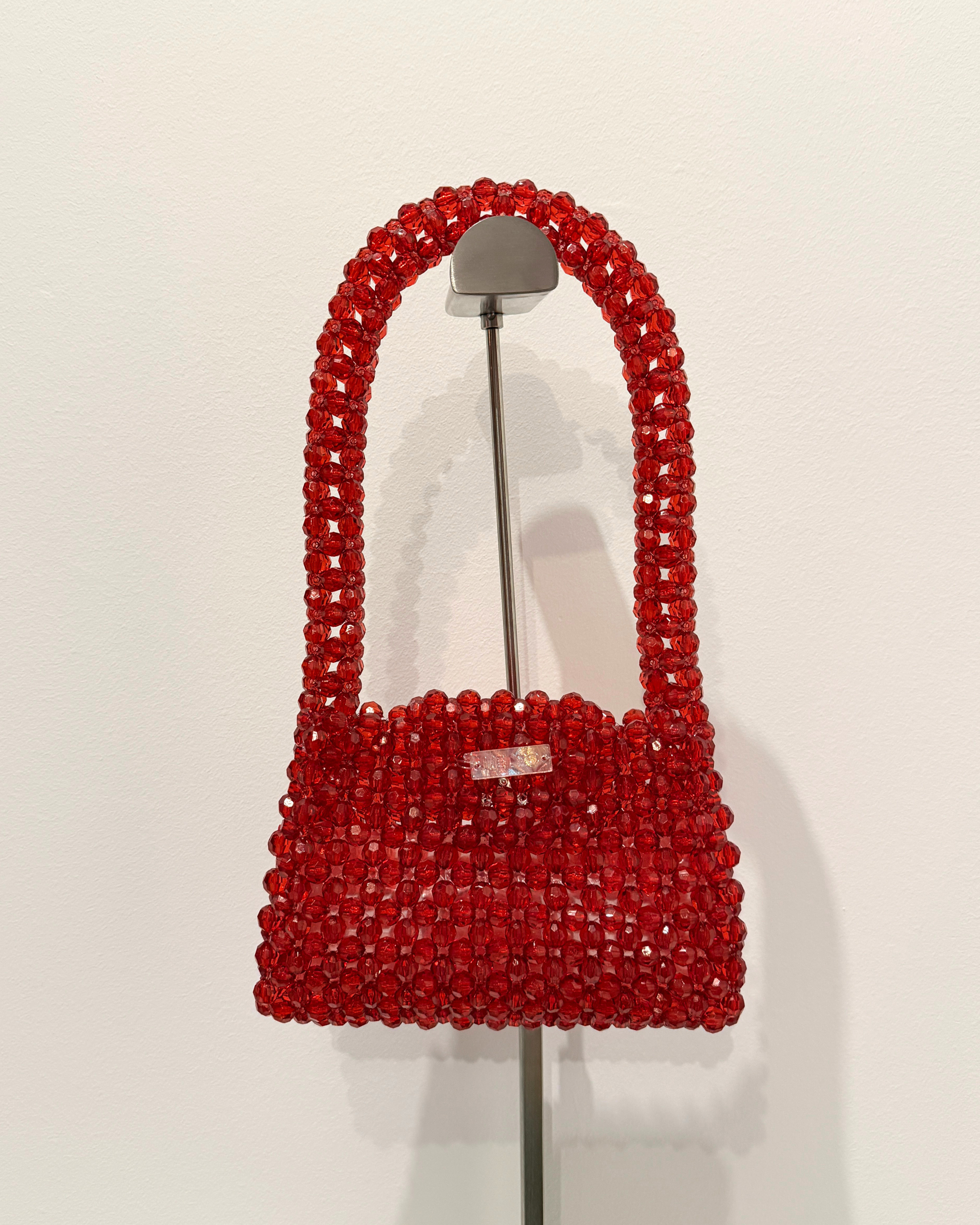 BEADED BAG - DARK RED