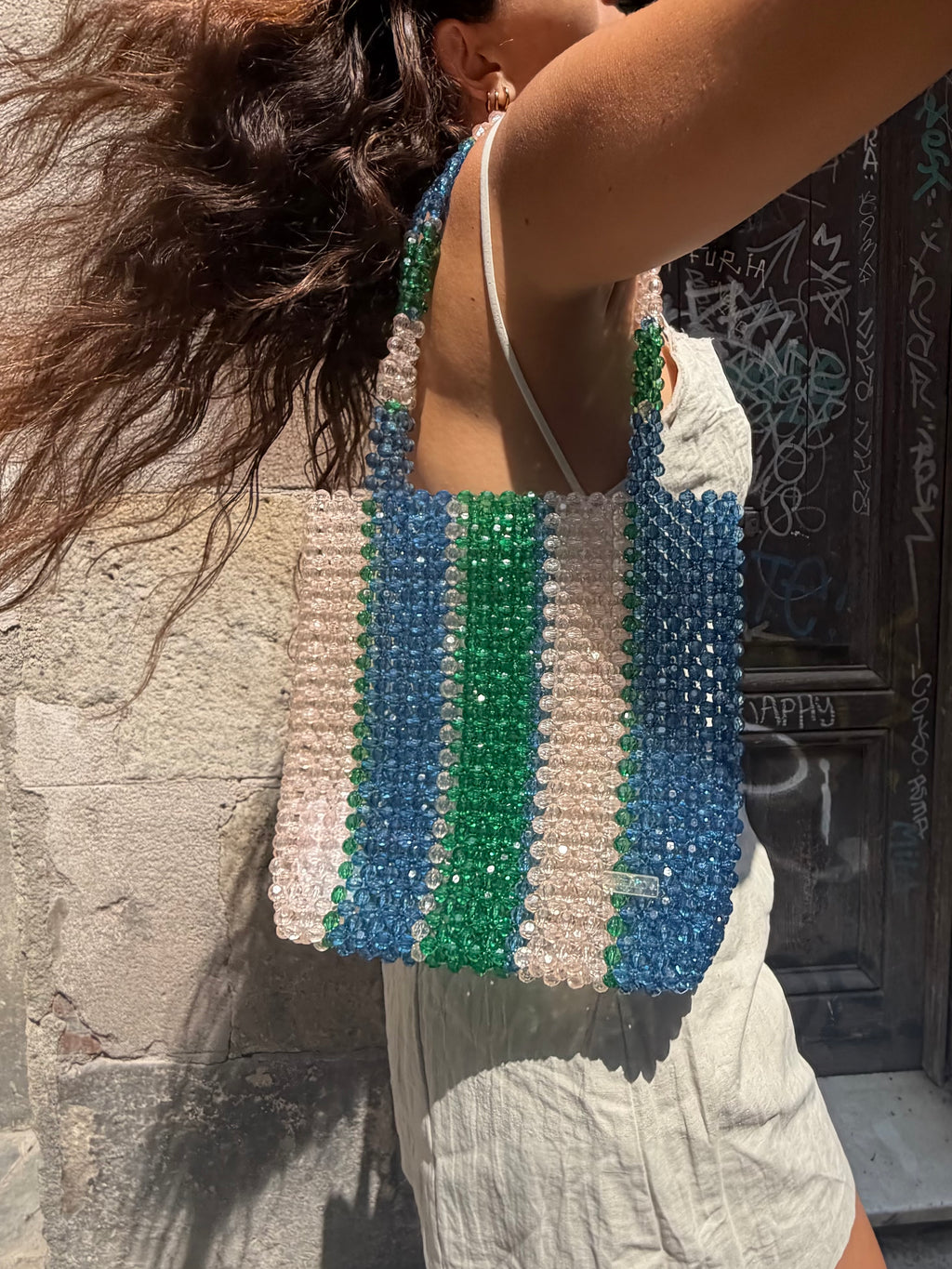 TOTE BEADED BAG / GREEN