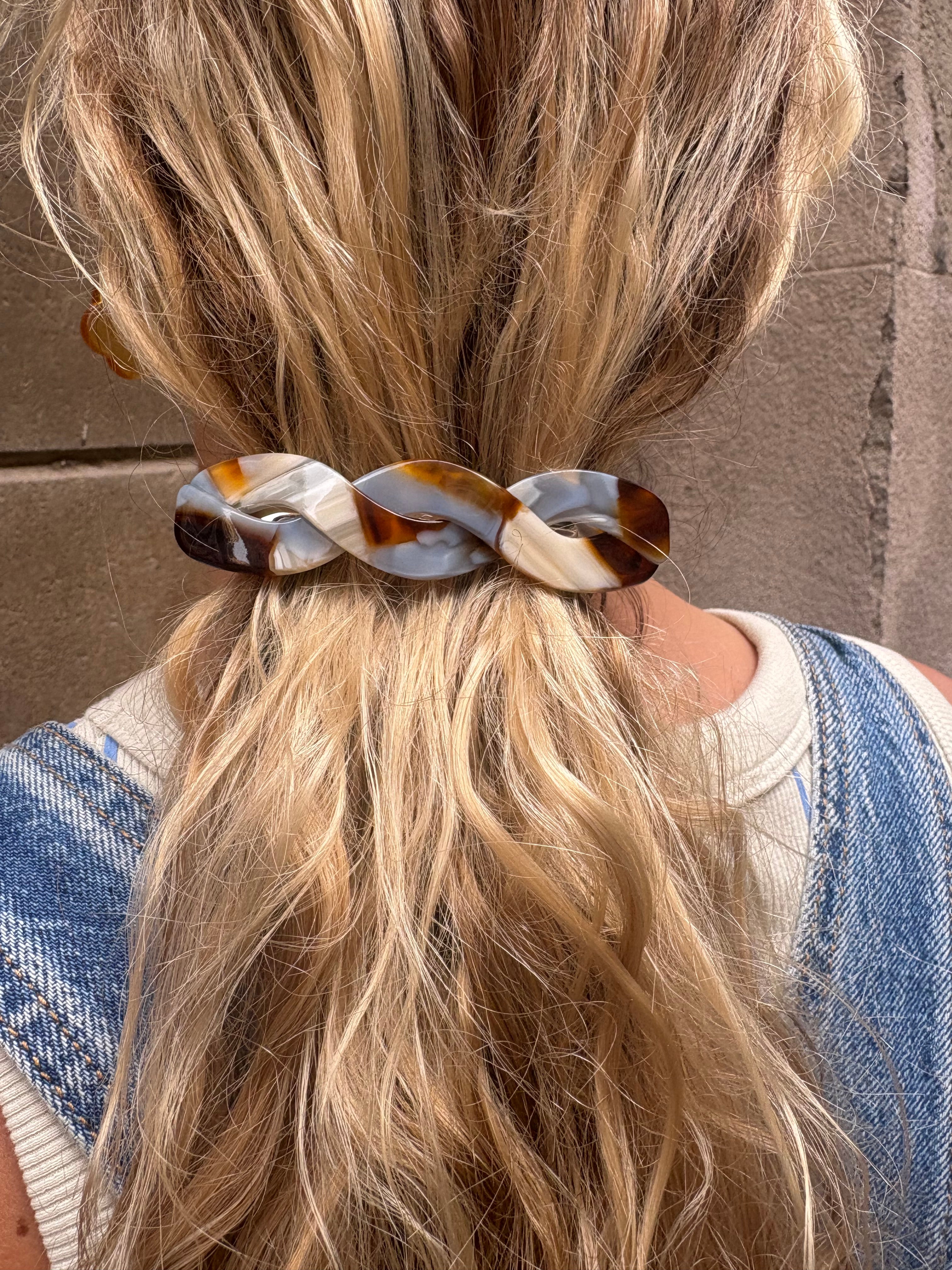 MARBLED FRENCH BARRETTE - BLUE&BROWN