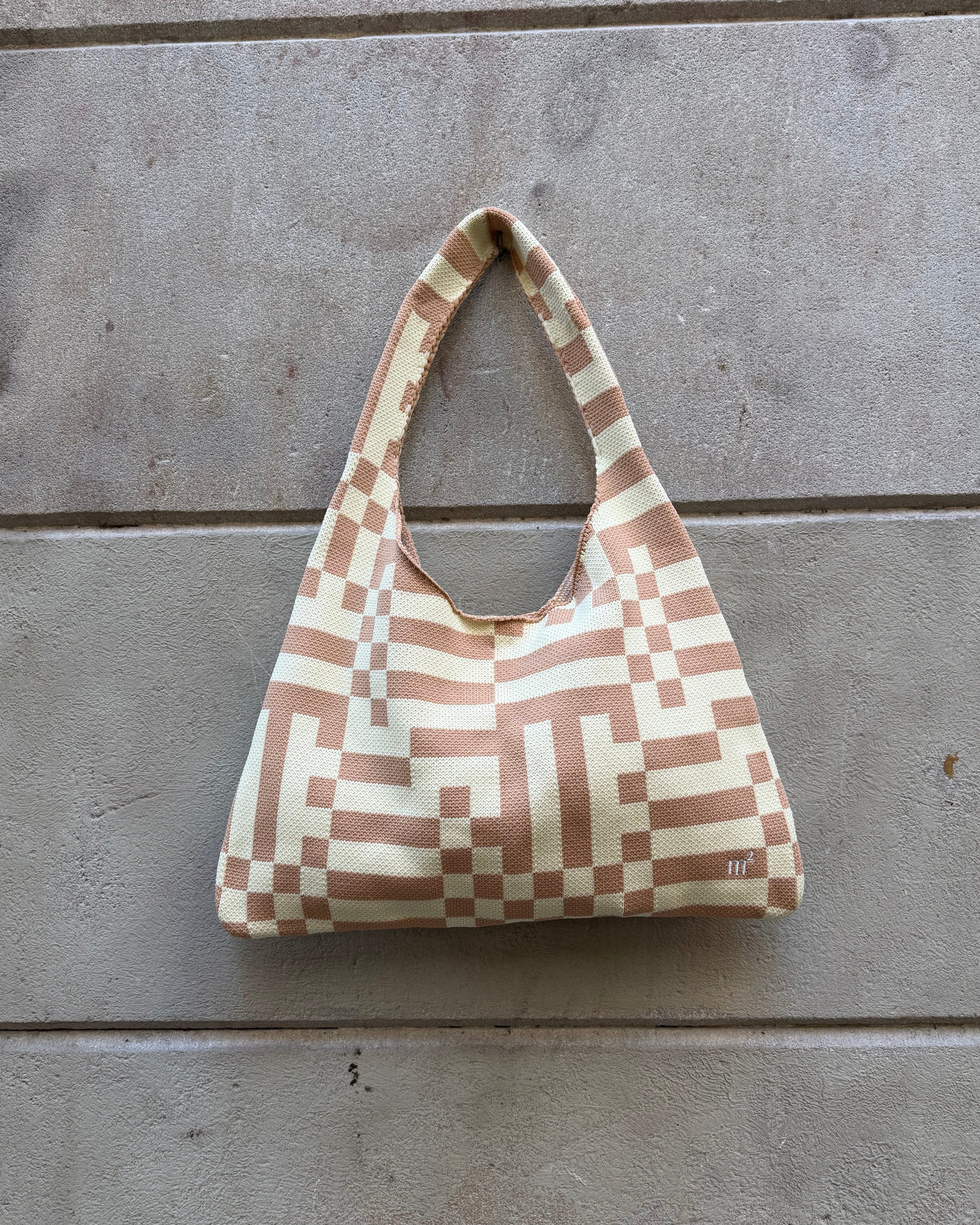 CHECKERED SHOULDER BAG - CREAMY