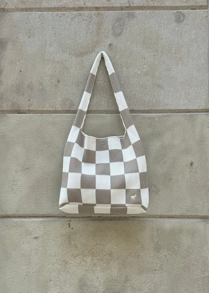 CHECKED SHOULDER BAG - GREY&CREAM