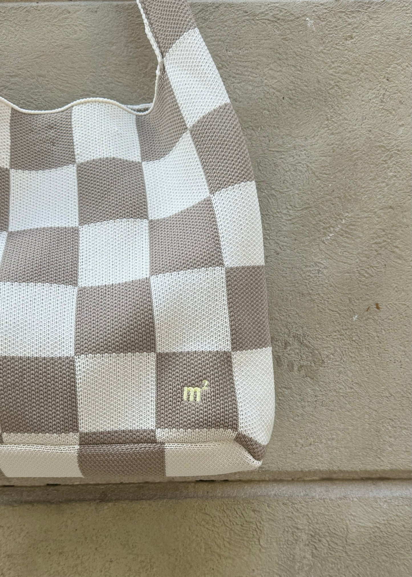 CHECKED SHOULDER BAG - GREY&CREAM